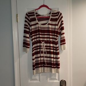 Burgundy & White Striped Lightweight Sweater Tunic